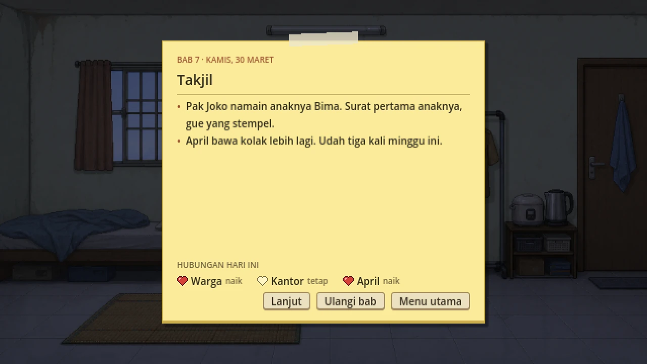 Ringkasan hari dan catatan jurnal.